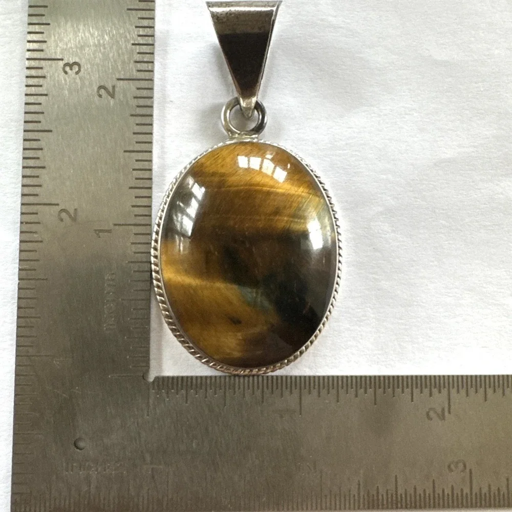 Taxco Large Mexico Hawk's/Tiger's Eye Sterling Silver Pendant 925 TM-287 38.1g